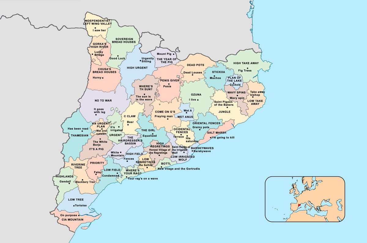 el mapa de comarques i capitals de comarca de catalunya en anglès