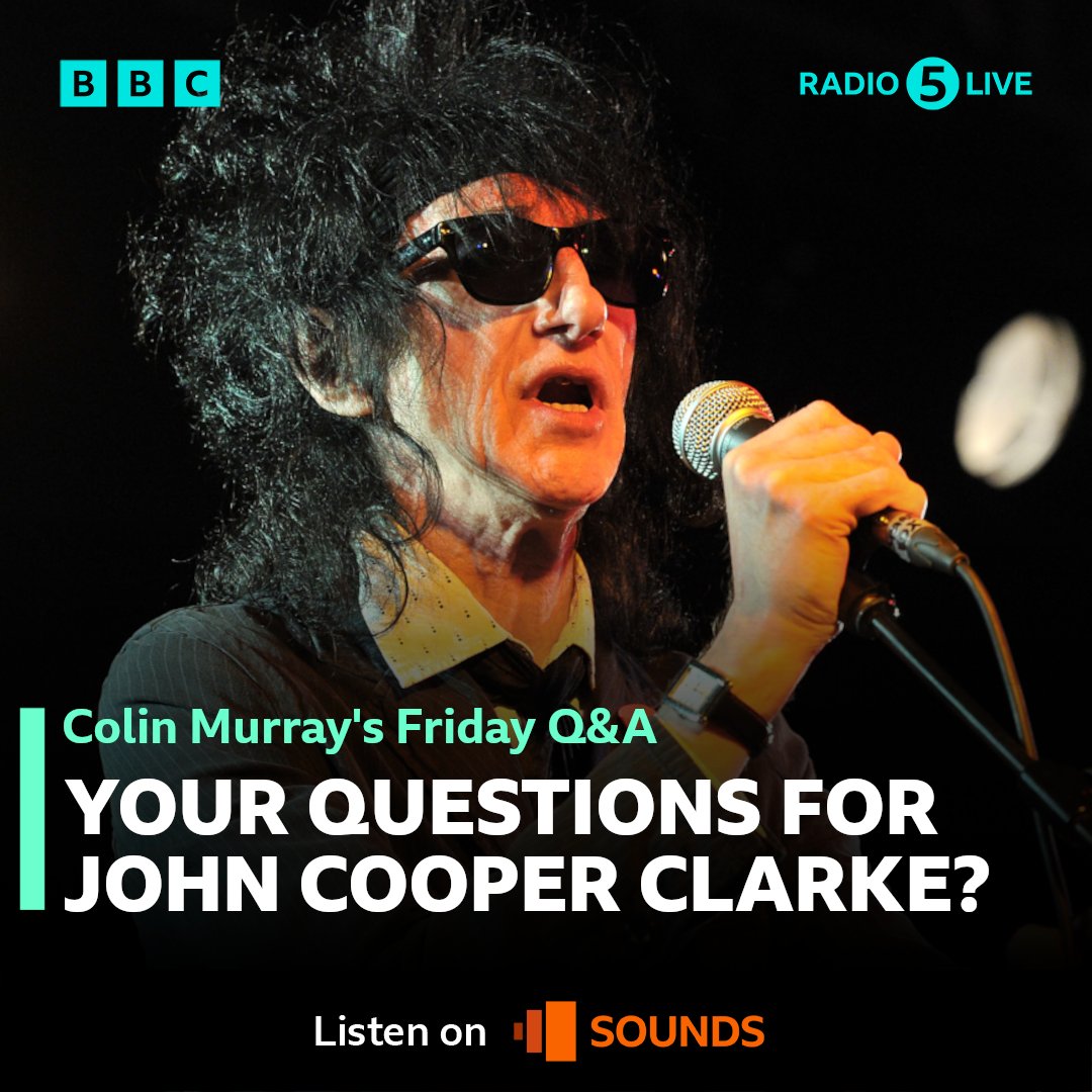 🔴 Manchester poet John Cooper Clarke will be in the hot seat with @ColinMurray from 3PM. It's the Friday Q&A so... What would YOU like to ask him ❓