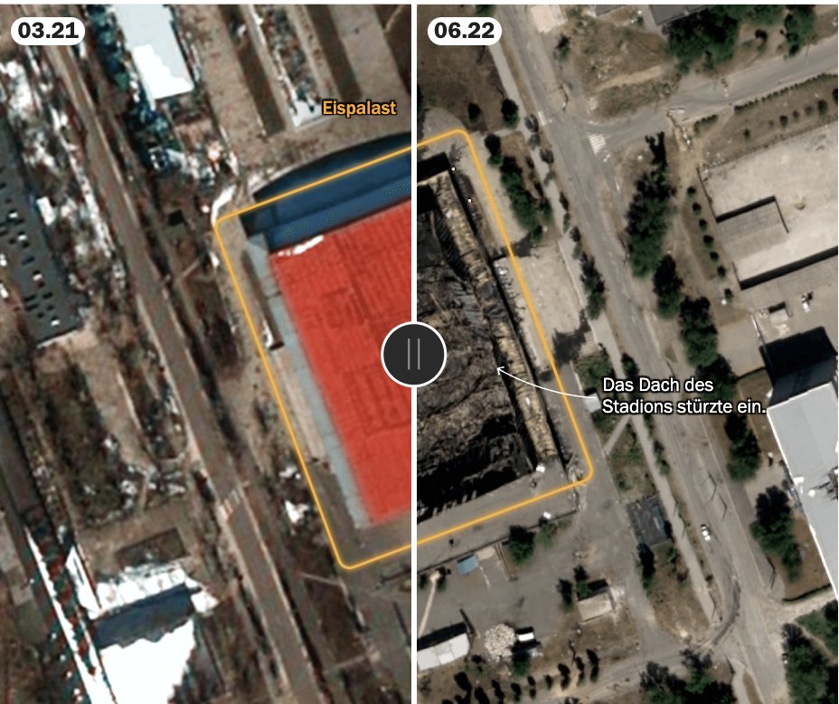 Russlands Angriffskrieg in der #Ukraine hat Städte massiv zerstört. Mit @istories_media, @Vertical_52 & Satelliten-Daten versuchen wir @Tagesspiegel, das Ausmaß greifbar zu machen. Das Ergebnis: Karten einst lebendiger, jetzt kaum noch bewohnbarer Städte. interaktiv.tagesspiegel.de/lab/satelliten…