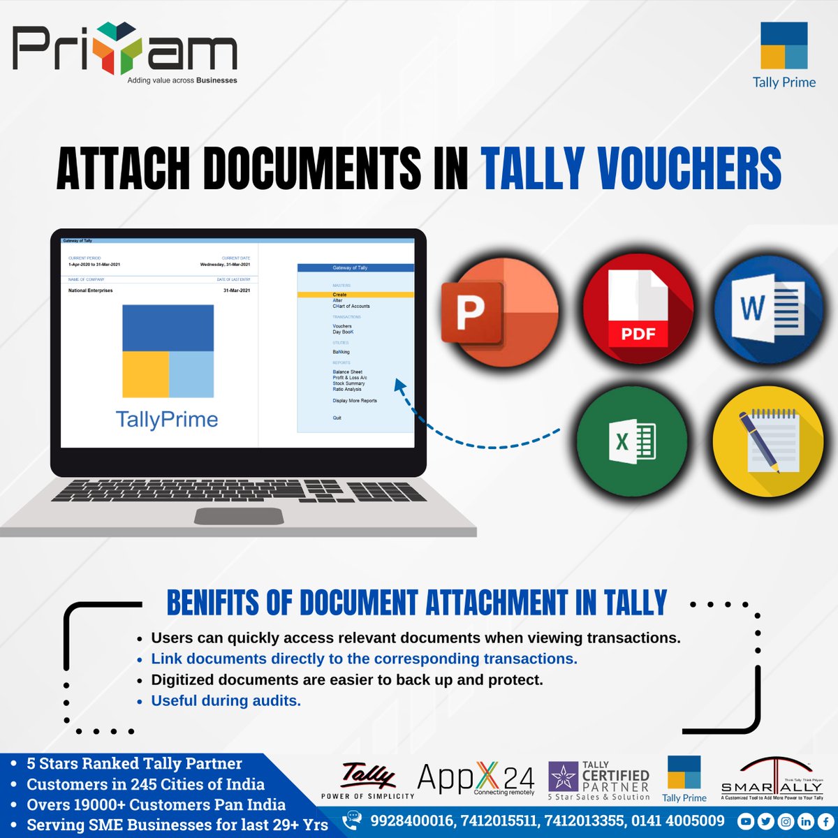 👉 Enhance your Tally experience with document attachment! 
.
.
.
.
#tally #documentattachment #priyamhaina #priyam #tallyprime #tallysolutions #tallysoftware #business #businesssoftware #smallbusiness #textile #automobile #businessgrowth #jaipur #rajasthan #Instagram
