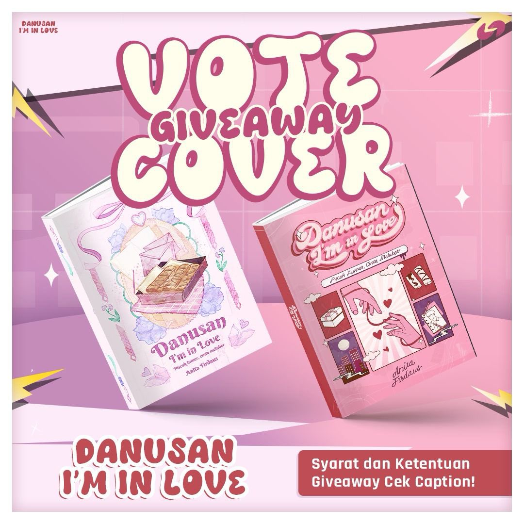VOTE COVER &amp; GIVEAWAY DANUSAN I'M IN LOVE💖

HADIAH : 1 Novel HC Danusan I'm In Love &amp; 1 Novel Risol Mas Marvel

S&amp;K Giveaway :

1. Follow <a href="/id_skuad/">Penerbit Skuad</a> &amp; <a href="/by_nitaa/">nitaa</a>
2. Like &amp; RT tweet ini dan pinned tweet
3. komen pilihan cover km dgn ht (cth : #Danusan)
4. Boleh reply sebanyak2nya🙌🏻