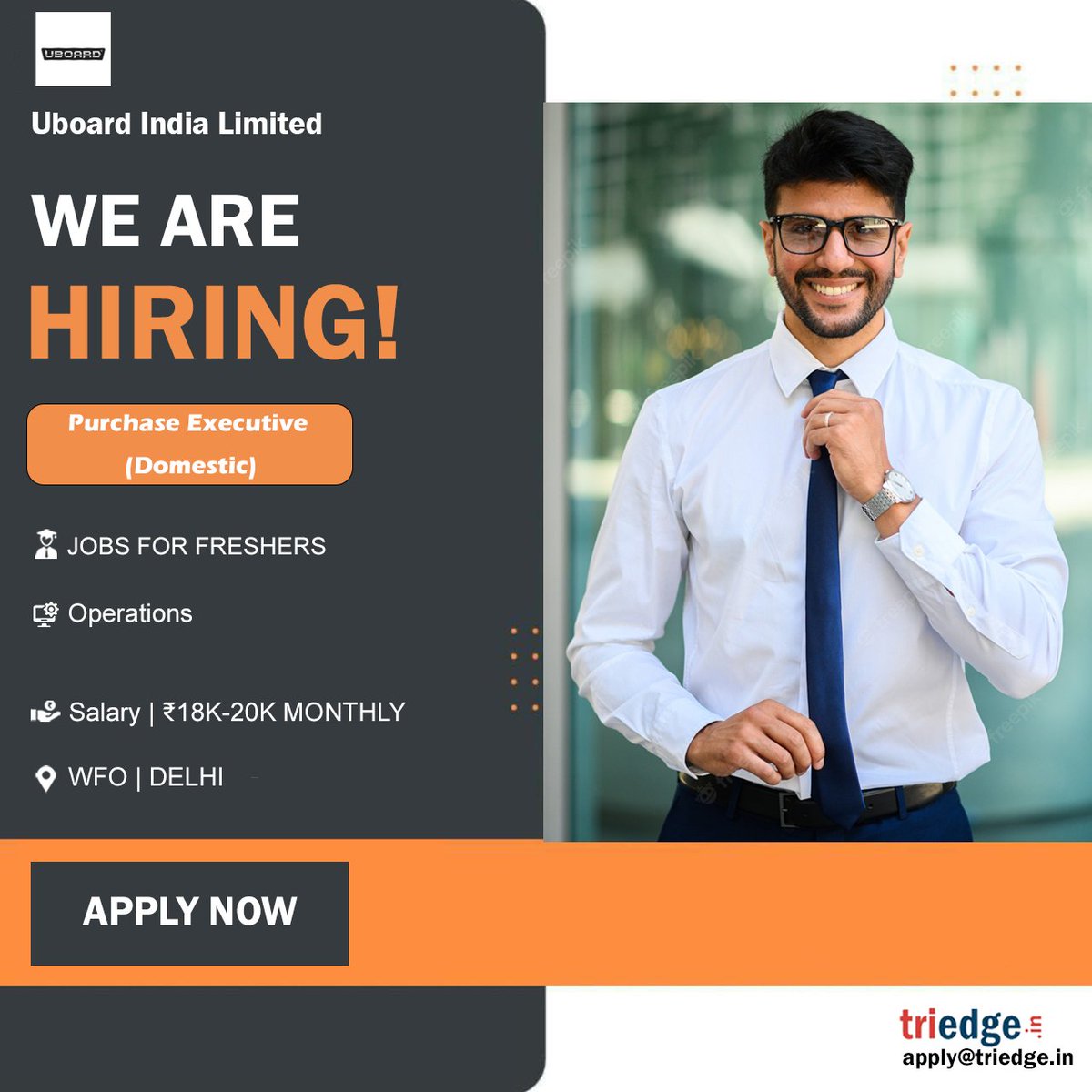 Triedge_in's tweet image. #Jobs #PurchaseExecutive
(Domestic)
 
Uboard India Limited is providing opportunities for the role of PURCHASE EXECUTIVE (DOMESTIC)  

. Apply with your resume at apply@triedge.in.