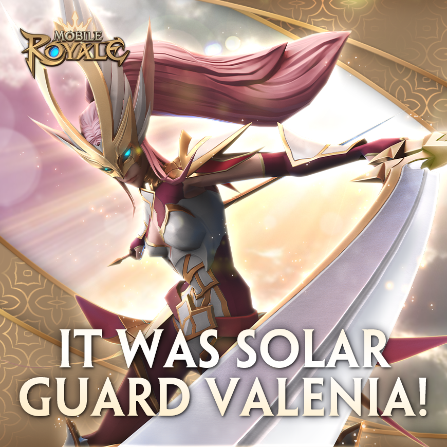 MobileRoyaleMR's tweet photo. It was [Solar Guard] Valenia! Did you guess it right? 😉

#mobileroyale #trivia https://t.co/IViSYhOjx1