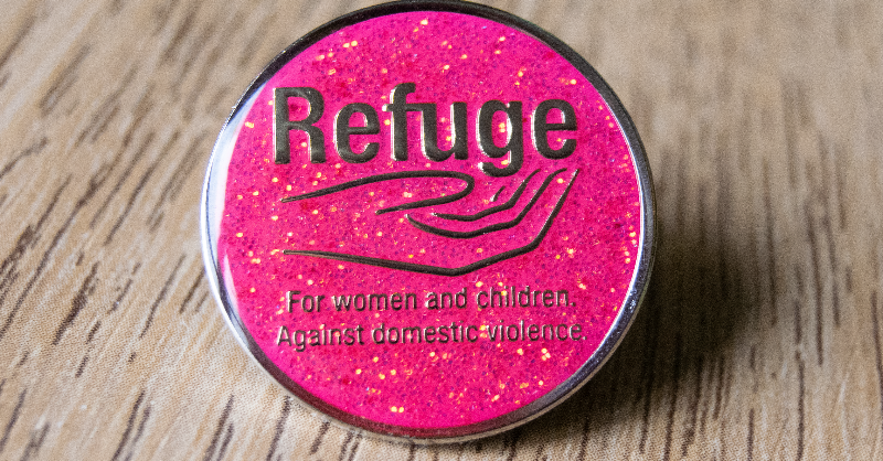RefugeCharity's tweet photo. Give a gift and we’ll send you one back. Start supporting women and their children who have survived domestic abuse and we will send you our exclusive free pin badge.