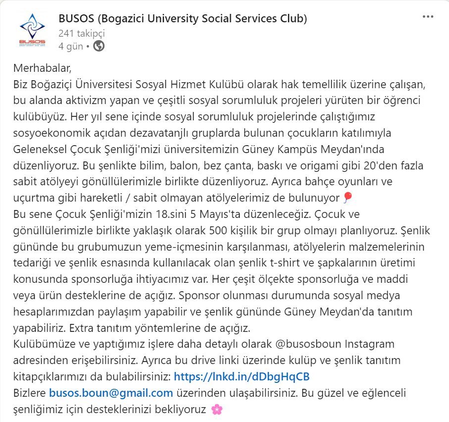 busosboun's tweet photo. BÜSOS, 18. Geleneksel Çocuk Şenliği için sponsorlarını arıyor 🎈 https://t.co/UxFdoUuyVO