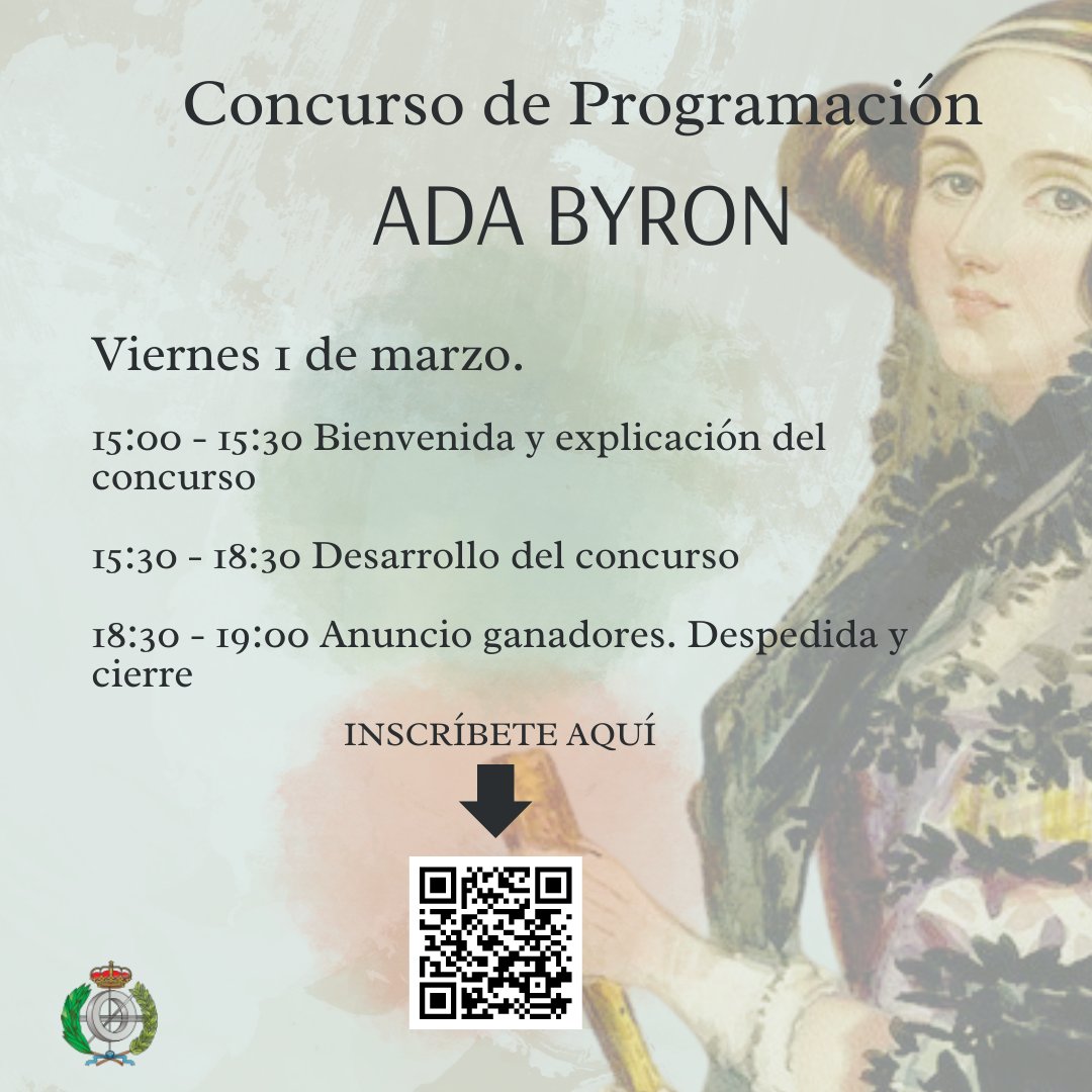 ETSI Informáticos (@informaticaupm) on Twitter photo El próximo viernes 1 de marzo se celebrará en <a href="/informaticaupm/">ETSI Informáticos</a> el Concurso de Programación Ada Byron. Puedes inscribirte aquí ⬇️⬇️⬇️
forms.office.com/e/kFMjEN824r
<a href="/cbenac/">Clara Benac Earle</a> El próximo viernes 1 de marzo se celebrará en <a href="/informaticaupm/">ETSI Informáticos</a> el Concurso de Programación Ada Byron. Puedes inscribirte aquí ⬇️⬇️⬇️
forms.office.com/e/kFMjEN824r
<a href="/cbenac/">Clara Benac Earle</a>