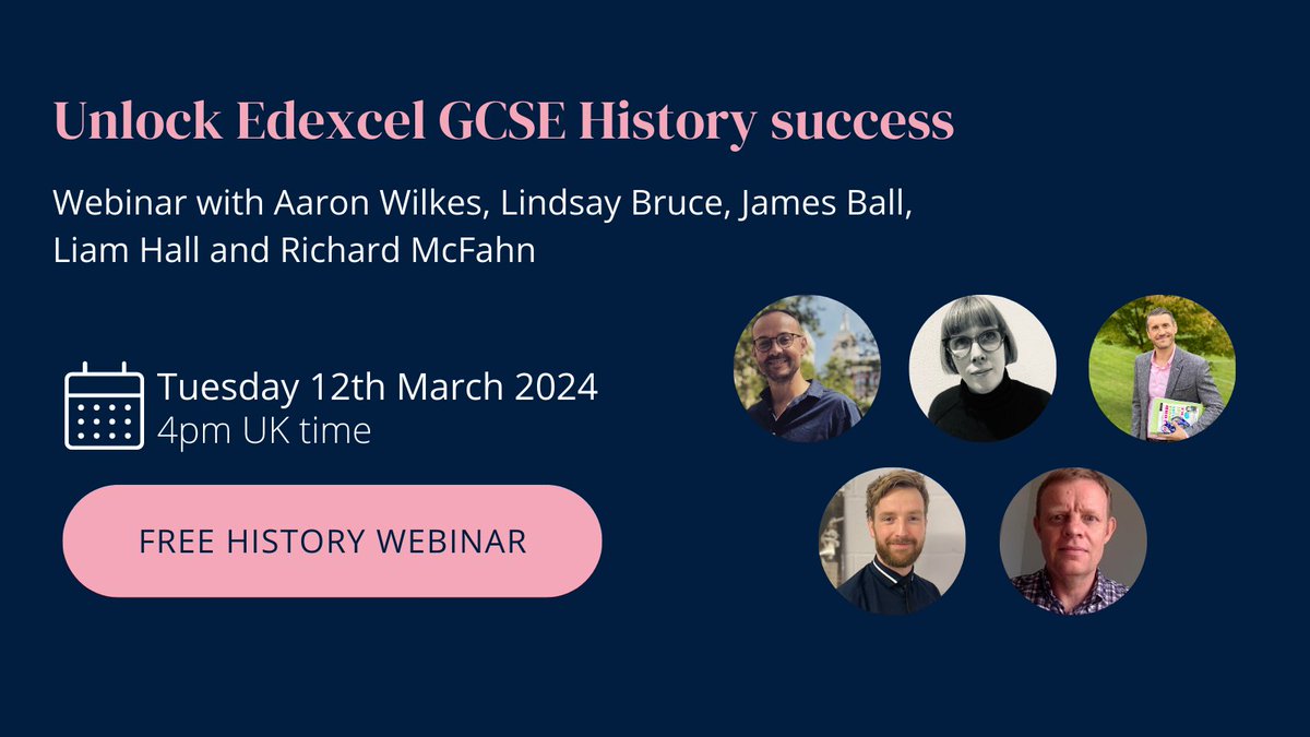 📣Attention #HistoryTeacher! Registration is now open for our free webinar 'Unlock Edexcel GCSE History success' - a panel discussion with @WilkesHistory @HallHistoryGuy @HistoryResource @HistoryTeach0 & James Ball ⏰ 4pm, Tuesday 12th March 💻 Sign up: ow.ly/cY9950QFzsi