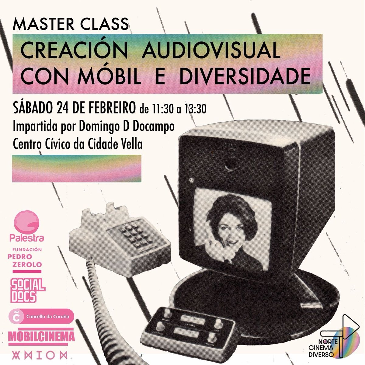 domingodiazd's tweet photo. Achégate á creación audiovisual co teu móbil. Máster Class gratuta. #mobilcinema #NorteCinemaDiverso  #Coruña #diversidade https://t.co/ZfHQNgLG0b