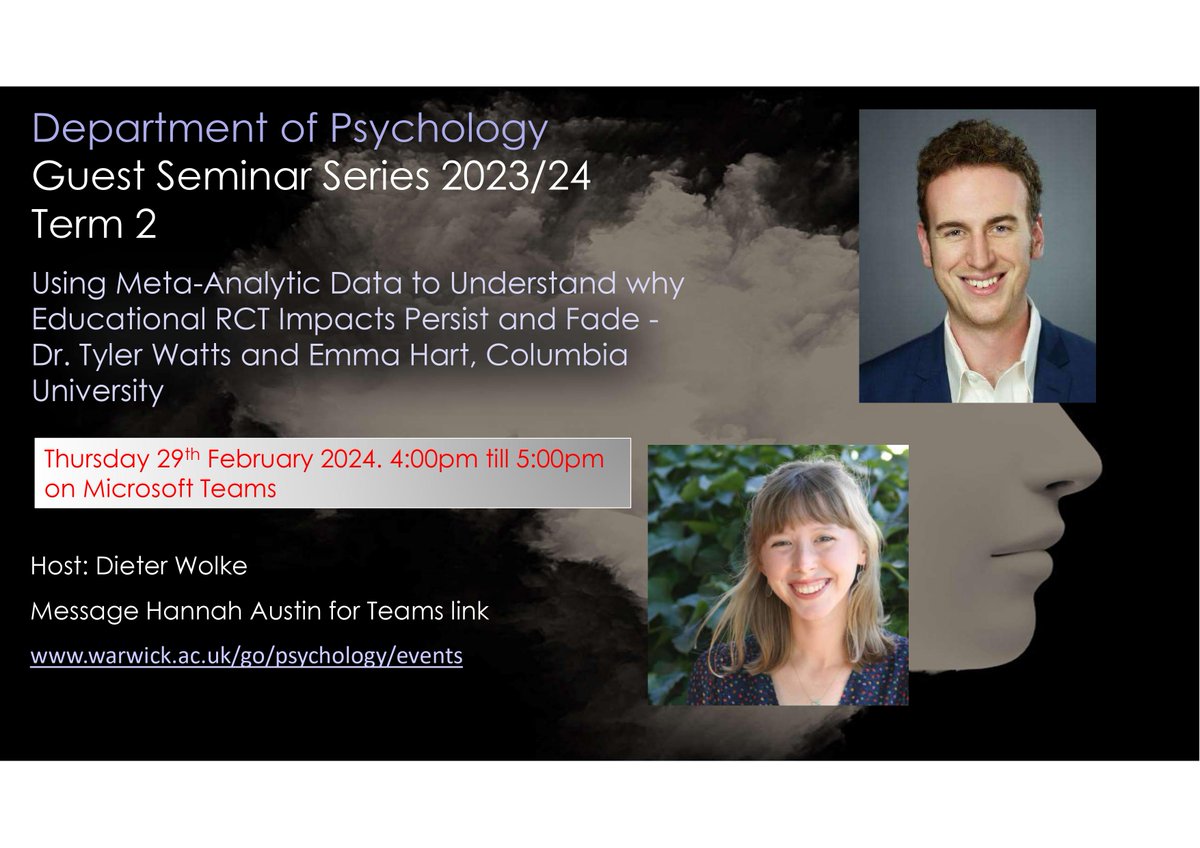 Seminar Next Week! Please join us with Dr Tyler Watts and Emma Hart to discuss Educational ECT 📕✒️