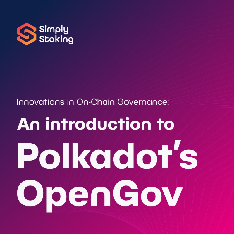 SimplyStaking's tweet photo. With its flexible multirole delegation, conviction voting and track-based proposal categorisation, Polkadot stands amongst the leading innovators in decentralized governance.

Check out our latest article for an introduction to their OpenGov system.