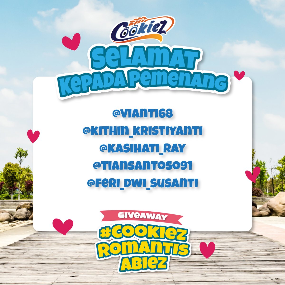 CookiezOt's tweet photo. Selamat kepada kalian para pemenang #RomantisBarengCookiez ya!

Hebat banget nih Cookiez Lovers, tinggal selangkah lagi kamu bisa dapetin hadiahnya, tunggu DM dari kami ya!

#PecahhhinAja #GaringnyaPecah #CookiezOT #BikinPecahSuasana https://t.co/bA6Qiui2SG