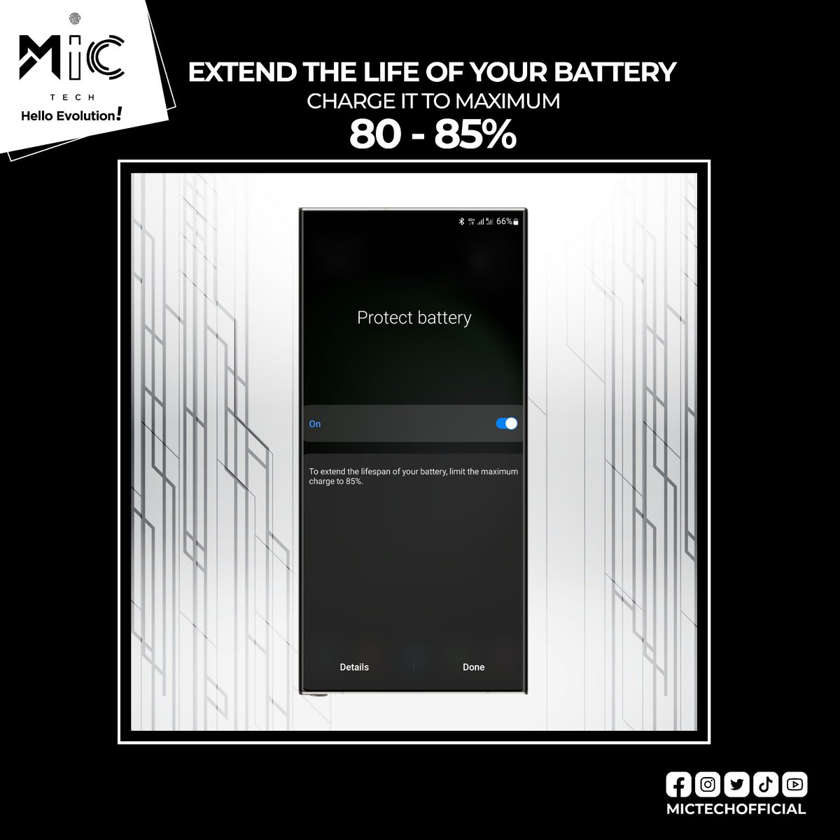 mictechofficiaI's tweet image. Maximize your phone battery's lifespan with these expert tips! 🔋 

#BatteryLife #PhoneCare #TechTips #BatteryHealth #SmartphoneTips #EnergySaving #PhoneMaintenance