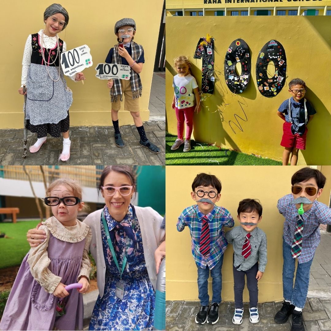RISAbuDhabiKCC's tweet photo. Celebrating 100 days of school is a milestone for students and teachers alike! Our PYP and EY students celebrated it in style. From dressing up like centenarians 👵👴 to counting 100 of everything, our students showed up. 
#BeyondRaha #ProudlyTaaleem #KCCCommunity #ProudlyKCC https://t.co/ou2TWf2rpr