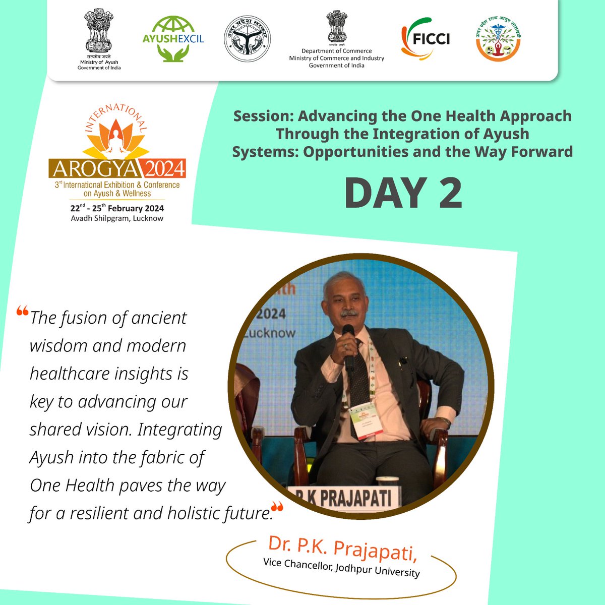 At the International Arogya 2024, Dr. P.K. Prajapati, Vice Chancellor of Jodhpur University, emphasizes that the One Health approach is a holistic strategy that acknowledges the interconnectedness of human, animal, and environmental health