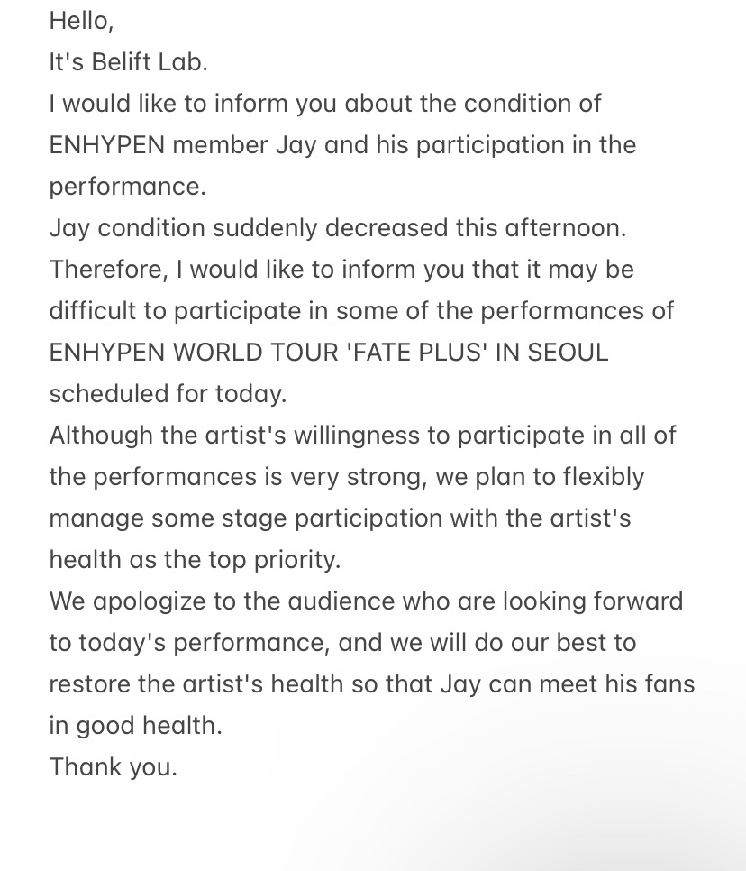 0215jaeyun's tweet photo. translated version of the notice.
Get Well Soon Jay 🥹🤍 https://t.co/qtWtjh1bAK