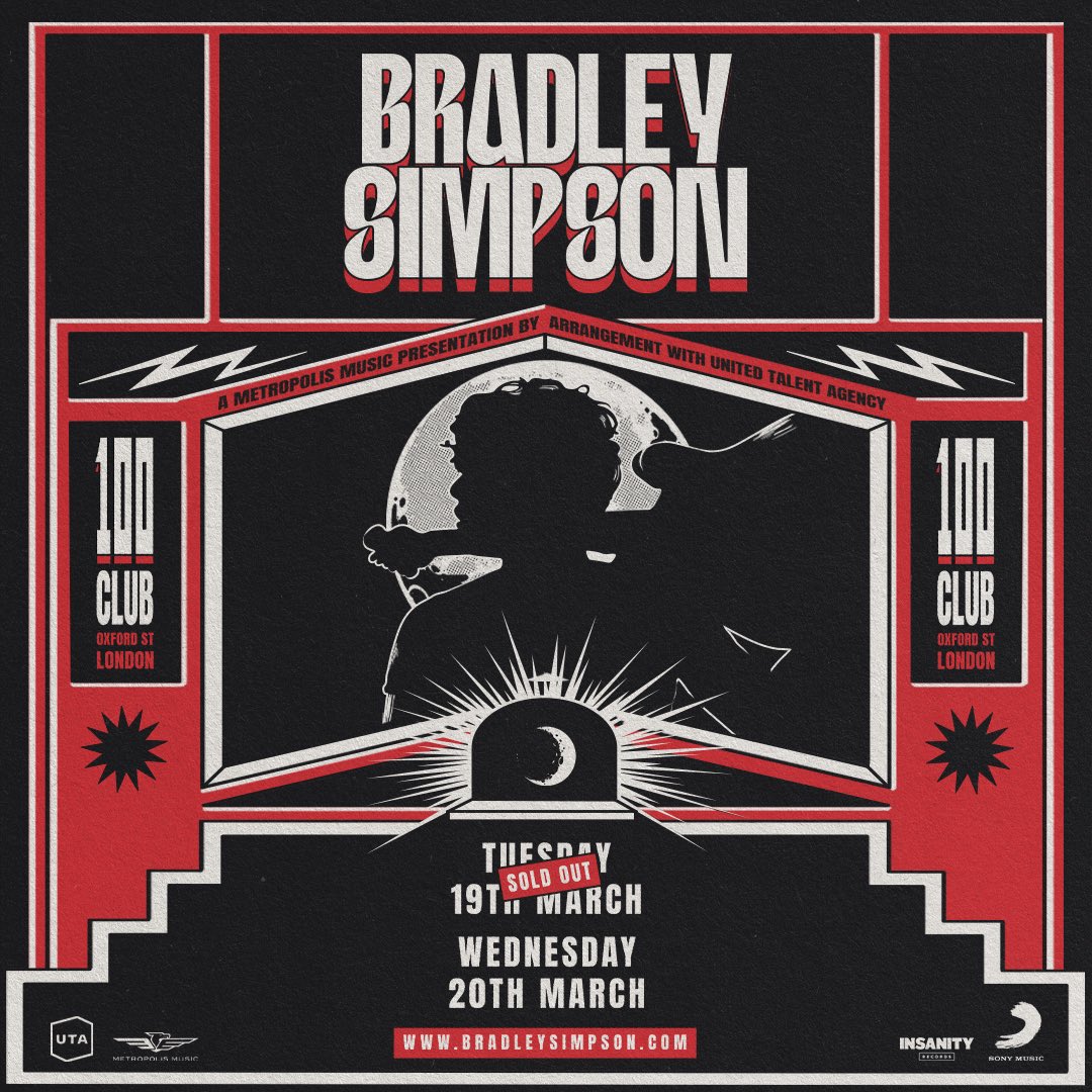 Bradley Simpson (@thevampsbrad) on Twitter photo First show sold out. Second show now added. Wednesday 20th March, <a href="/100clubLondon/">The 100 Club</a>. Tickets: BradleySimpson.lnk.to/100Club First show sold out. Second show now added. Wednesday 20th March, <a href="/100clubLondon/">The 100 Club</a>. Tickets: BradleySimpson.lnk.to/100Club