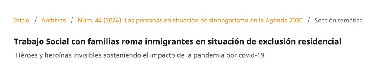 Artículo científico pionero de ROM21 a nivel mundial en analizar las acciones de #TrabajoSocial con éxito durante la pandemia con personas Roma inmigrantes sin hogar. Se desconoce literatura científica internacional que haya analizado estas acciones. revistaprismasocial.es/article/view/5…