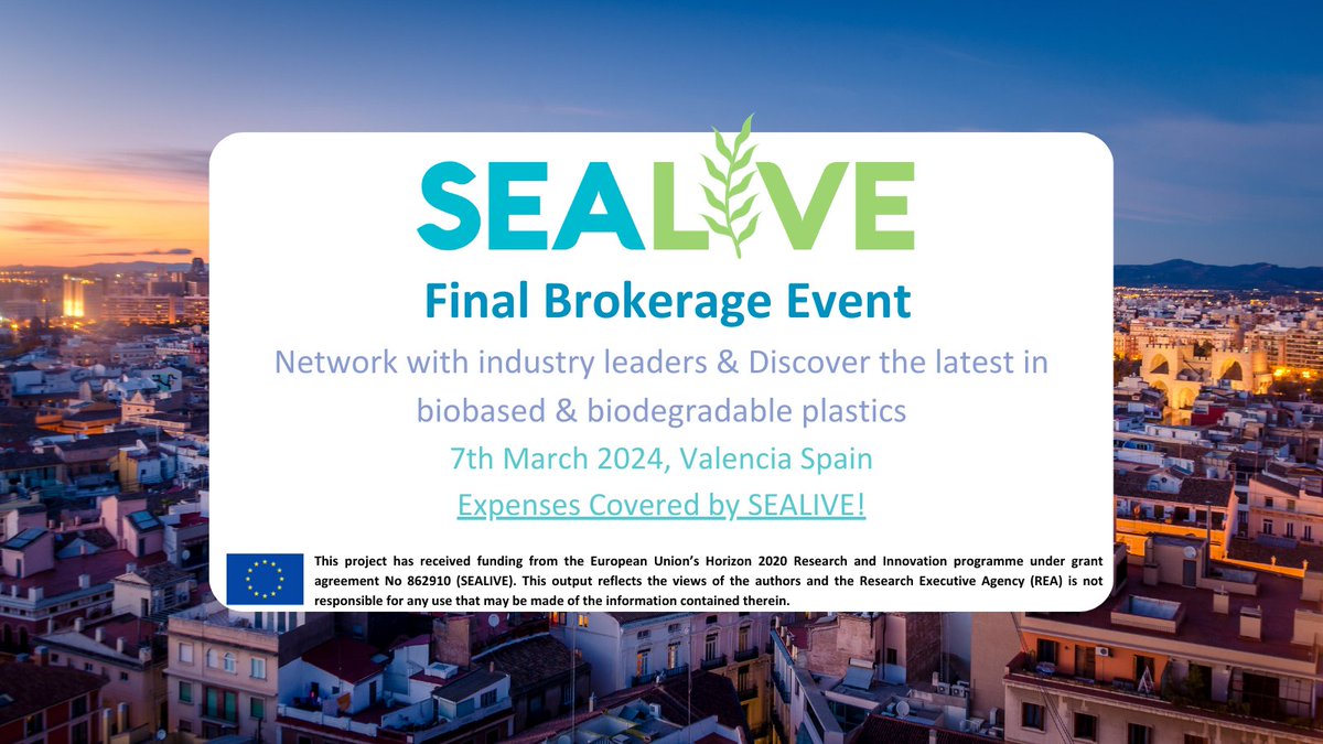 EU_SEALIVE's tweet photo. 🔔The #SEALIVE Brokerage Event will take place in Valencia on the 7th of March! 🔔
This is a unique opportunity to see the advancements in biobased plastics brought about by SEALIVE first hand!
✅Expenses covered by SEALIVE ! Find out more here: https://t.co/9iOzmMd8mP https://t.co/c0XCdjcWIg