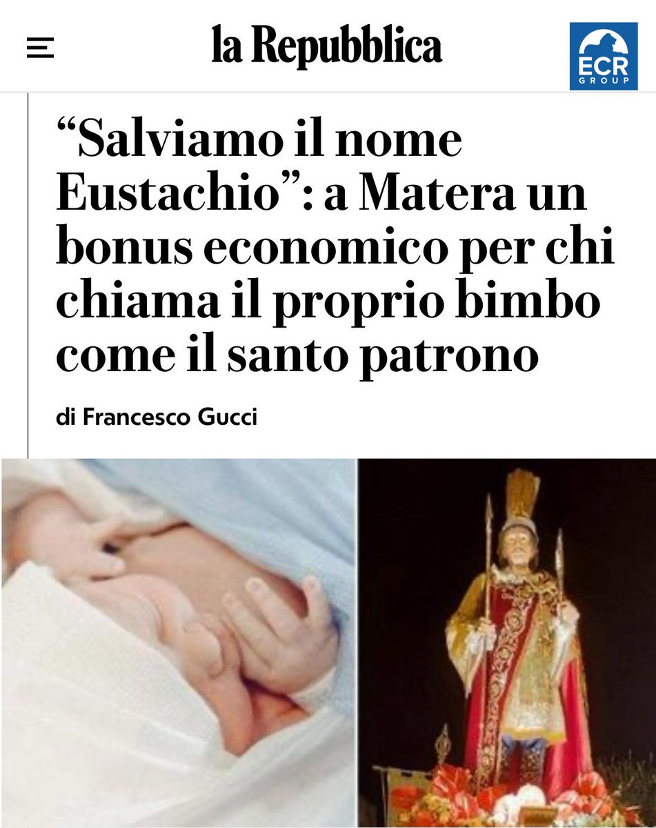 vincesofo's tweet image. Ciò che ha reso l’Europa faro del mondo per secoli è la forza della sua identità e della sua civiltà. 
La sinistra sta attaccando l’associazione di #Matera promotrice di questa iniziativa, io dico che invece va elogiata.
#Eustachio