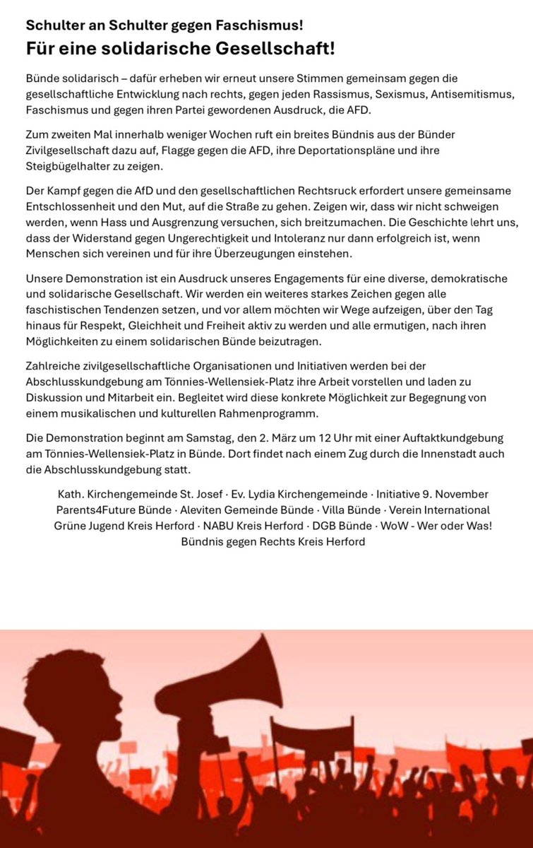 Der Aufruf zur Demo am 2. März in Bünde: