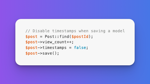 laravelbackpack's tweet image. Laravel Tip

Did you know...you can temporarily disable timestamps when saving a model?