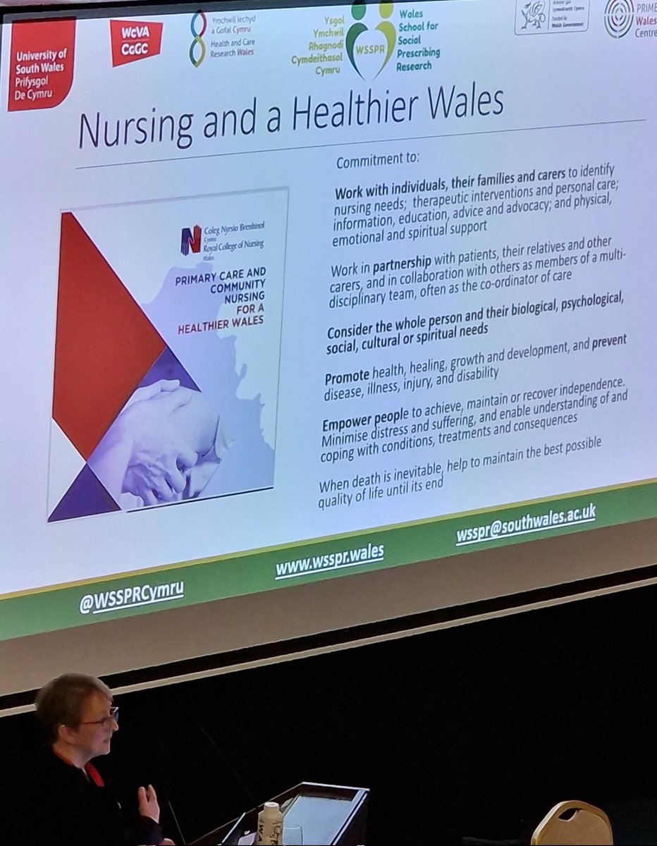 At the #FNMConf2024 Prof Carolyn Wallace from @WssprCymru talks about how social prescribing can help people with chronic conditions and what tools and methods can be used to integrate it with psychosocial approaches @RCSI_FacNurMid @HSELive @HsehealthW @NMBI_ie @slaintecare