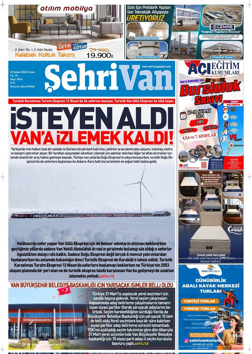 23.02.2024 TARİHLİ GAZETE MANŞETİMİZ

İSTEYEN ALDI, VAN'A İZLEMEK KALDI 

İŞTE HABERİN DETAYI
 sehrivangazetesi.com/vanin-turistik…
<a href="/piskin_engin/">Engin pişkin</a> <a href="/EnesOzkilic/">M. Enes ÖZKILIÇ</a>