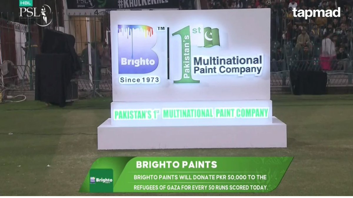 Brighto Paints with a White wash strategy.

Brighton Paints will donate PKR 50,000 for every half-century scored to support the education of underprivileged children., #BrightoPaints #Brightoturns50 #BrightoGroup #Since1973 #BrightoSports #PSL9

RIP fried ones 😉