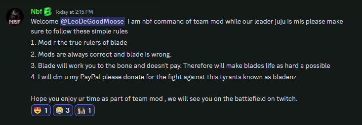 BladeNZ_TTV's tweet photo. #Teammod strikes again... Thank You for welcoming our new mod LeoDeGoodMoose to the team Nbf ๐คฃ https://t.co/X3H8layRXd