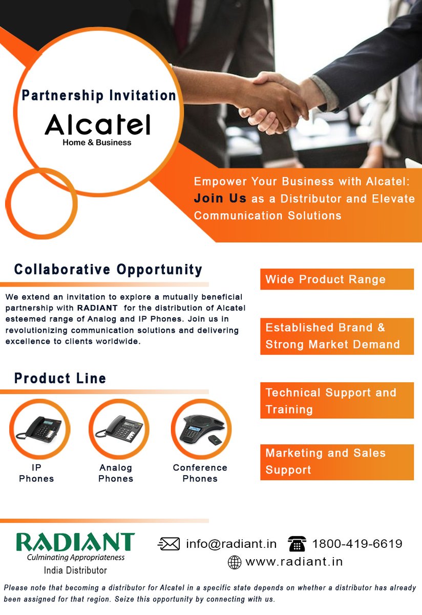 Radiant_in's tweet photo. Elevate Your Business: Partner with Radiant for Alcatel Phones!!
To know more, visit: https://t.co/JlbMGfCNGt
.
.
.
#Partner #AlcatelPhones #AlcatelPartner #ElevateYourBusiness #Business #RadiantPartner #IPPhones #AnalogPhones #ConferencePhones #Partnership https://t.co/yiu0GPkHof