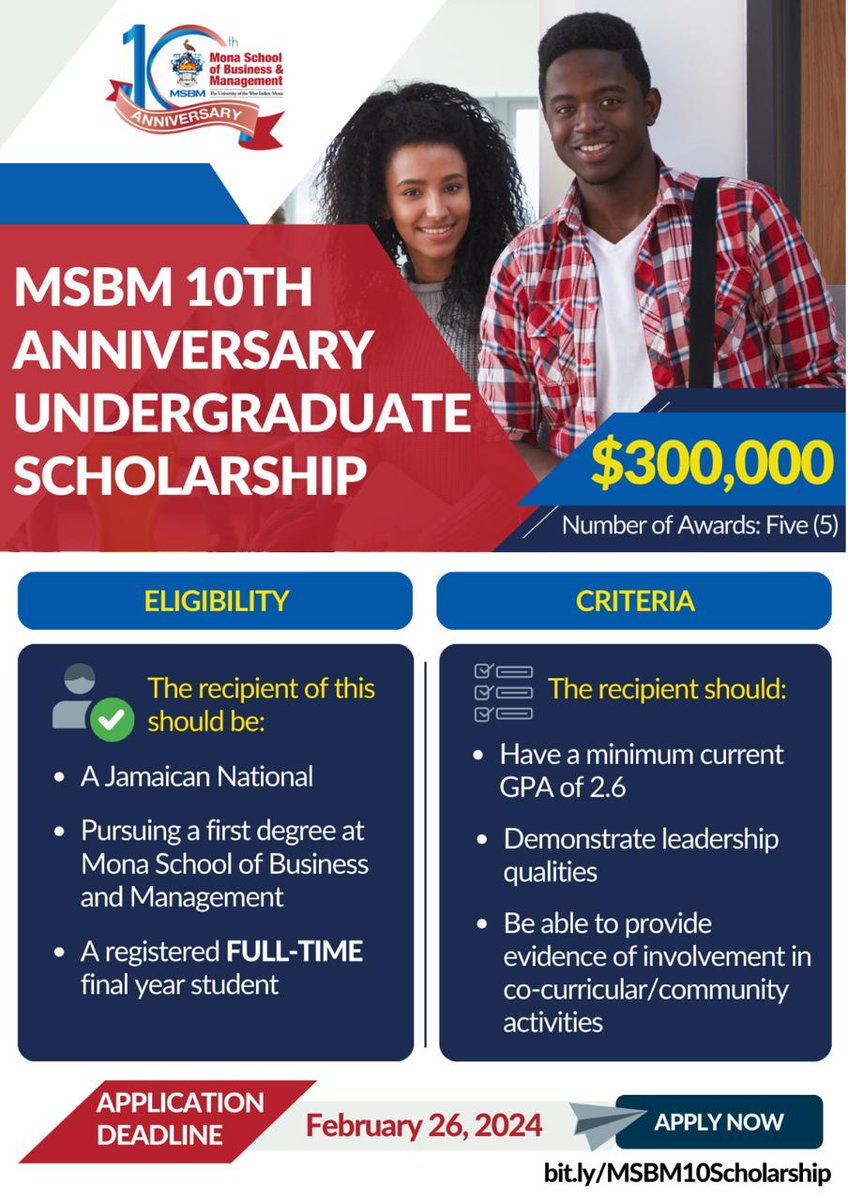 UWIPlacement's tweet photo. Are you a final year MSBM student looking for a scholarship? LOOK NO FURTHER AND APPLY NOW!!!!!!
Deadline February 26, 2024. https://t.co/CkirlaT1fH