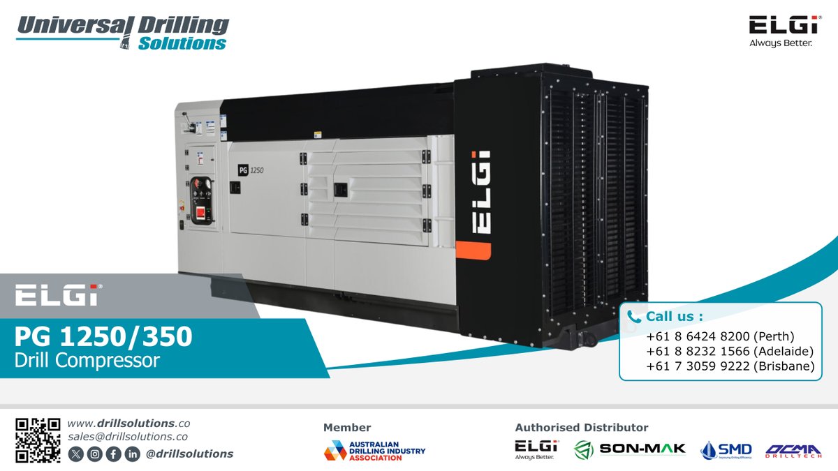 drillsolutions_'s tweet photo. The ELGi PG 1250/350 Drill Compressors are designed to operate in challenging conditions and exceed expectations by delivering superior power, performance, and reliability.

Click link in bio for more information!

#drill #drilling #portable #compressor #equipment #elgi #Value https://t.co/ESSawMBm5F