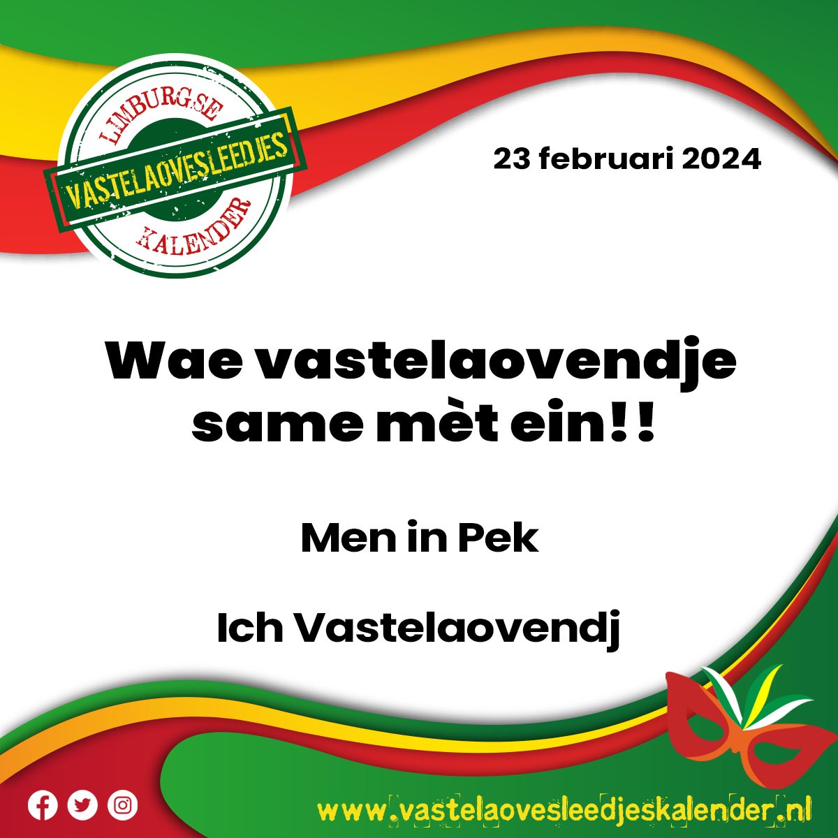 Wae vastelaovendje same mèt ein!! - Men in Pek (Ich Vastelaovendj)

vastelaovesleedjeskalender.nl/?p=7177