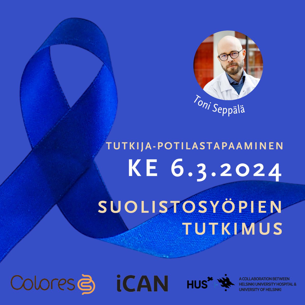 Kiinnostaako suolistosyöpien #tutkimus? @iCAN_Finland & @Colores_ry järjestävät maaliskuun #suolistosyöpä'kuukauden kunniaksi potilas-tutkijatapaamisen Tampereella 6.3. Osallistua voi myös etänä.

🔵Lisätiedot & ilmoittautuminen: tinyurl.com/5cw5ytbt

@TampereUniMET @Adductor