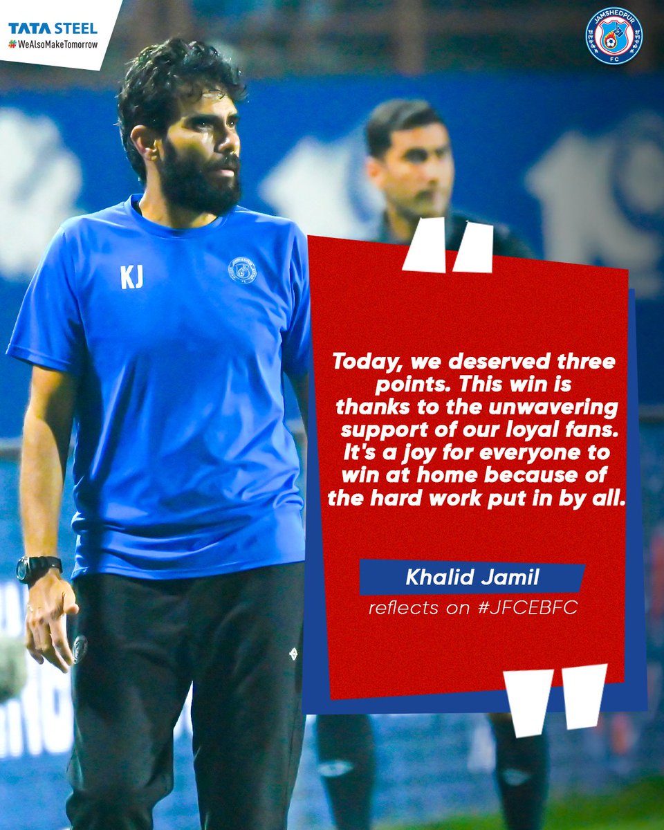 JamshedpurFC's tweet image. 💬 Head Coach Khalid Jamil reflects on Jamshedpur FC&apos;s stunning comeback triumph yesterday. Read more about what he has to say in his post-match presser:

bit.ly/jfcebfcpostmat… 

 #JamKeKhelo #JFCEBFC #ISL10 #ISLonJioCinema #ISLonSports18 #football #indianfootball