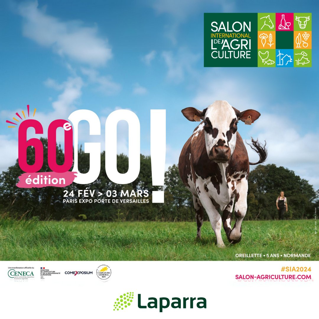 La 30è édition du Salon de L'Agriculture ouvre ses portes du 24 Février au 3 Mars ! 🐄
Vous souhaitez nous rencontrer? Contactez-nous pour organiser un rendez-vous ! 😁

On se retrouve là-bas ! 😉

#SalondeLAgriculture #SIA2024 #Laparra #MinDeRungis