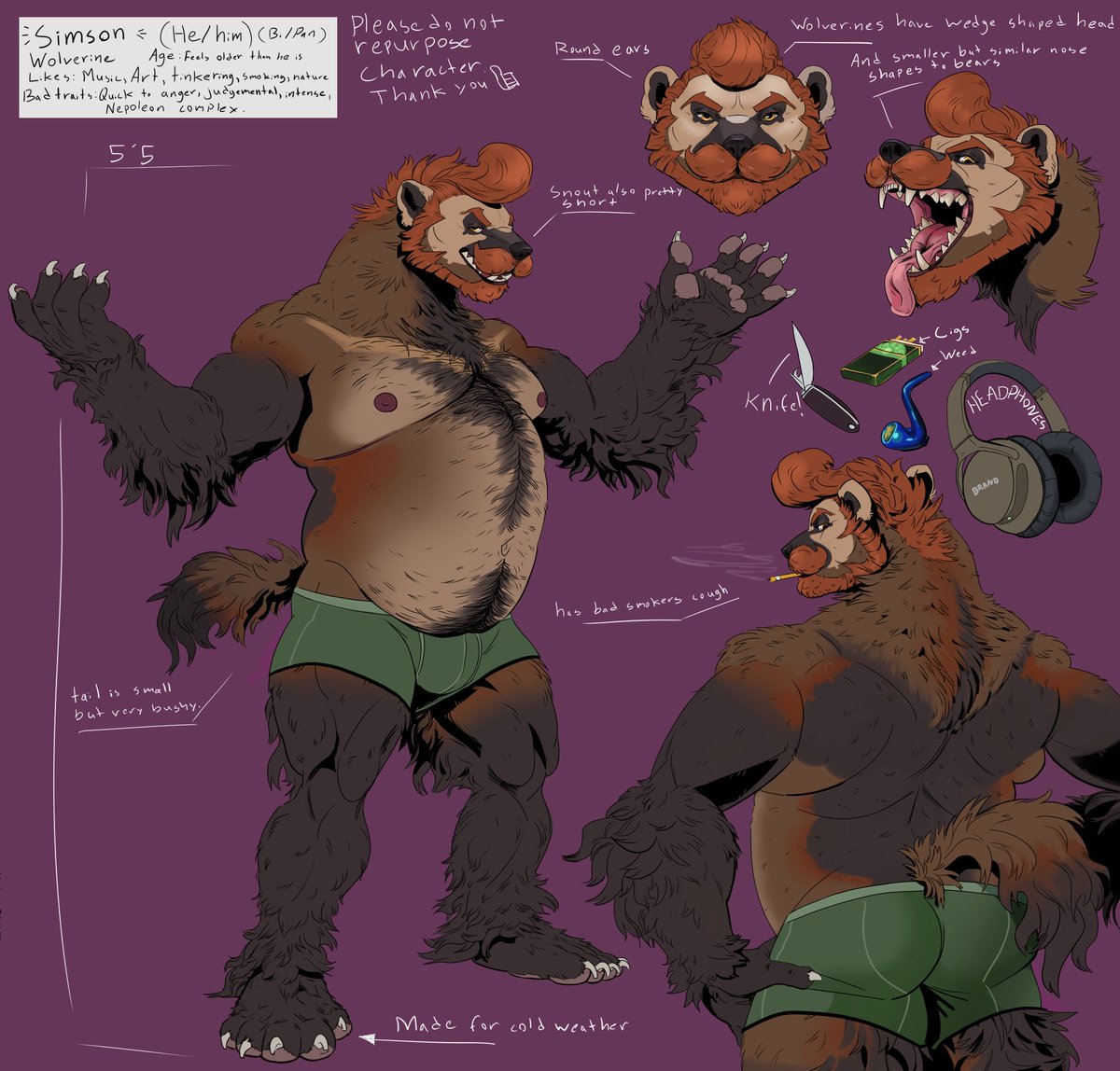 Fursona reference sheet update. Please don't repost or reuse character.
