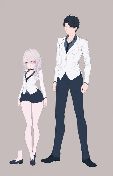 そろそろ後輩くんの外見と先輩との身長差を決まるした方がいいと思って描きました ₍₍ (ง ᐛ )ว ⁾⁾制服のジャケットがない方がかっこいいと思う黒の短髪で目つき悪いな感じで描きましたですが...なんだかどこのエリートサラリマンになりましたね...あとで先輩の部分もちょっと描き直しします 