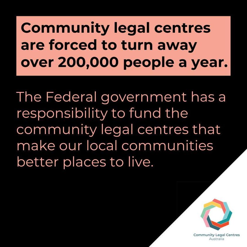 CLCs help people access justice. The Commonwealth Government has a responsibility to make sure that people don't lose access to free community-based legal services. CLCs need additional funding to keep our doors open #CommunityLaw @FundEqualJustice #AccessToJustice