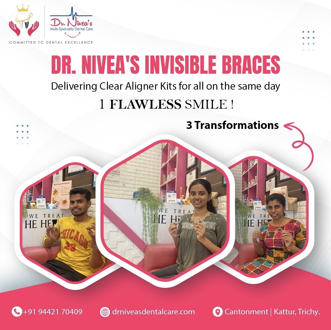 Get your dream smile with Dr. Nivea's Invisible Braces! 🌟 Say farewell to metal braces, and hello to clear aligners, Ready to show off your perfect smile? Contact us today, Link in Bio!😄
.
#InvisibleBraces #SmileTransformation #drniveasdentalcare