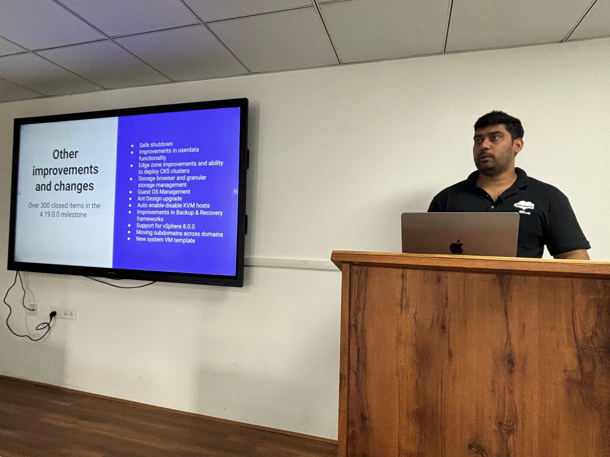 RohitYadavCloud's tweet image. Abhishek @ShwStppr talking about what’s new in #CloudStack 4.19 and what’s coming next. #CSIUG