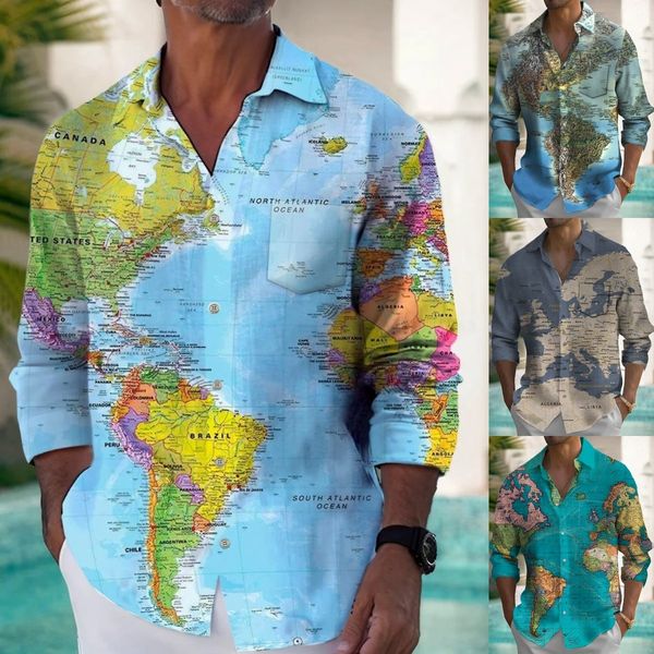 Elevate Your Style! 💼✨ MAP STYLE LONG SLEEVE SHIRTS FOR A FASHIONABLE YOU. Get yours now 👉🏻space-speaker.co/E9884