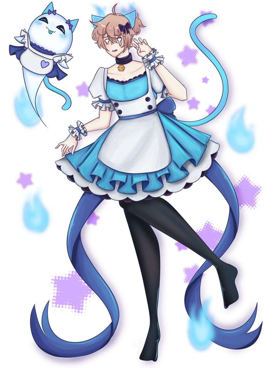 saomatic's tweet image. You guys reached over 150 sub points during my birthday-thon so here's some art I think you all will appreciate. Art done by the lovely @Bitch_Ass_Satou 💙💜👻This outfit is very breezy- 😳