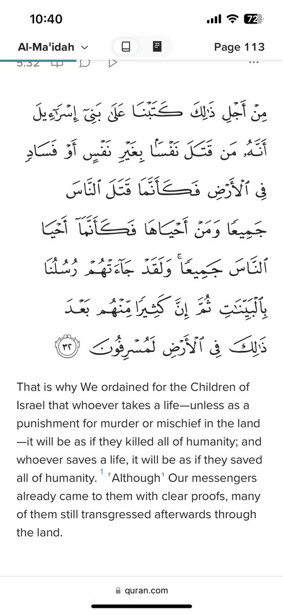 BLTekkers's tweet photo. @len86214 @mi82681 @AggronAaron @AzzatAlsaalem Again, I’m not here to defend those who do evil. I condemn anyone who kills an innocent soul. Quran 5:32 says anyone who kills an innocent soul is as if they’d killed all of humanity. I like how you quote the verse after but don’t mention the context. At least quote it correctly https://t.co/qetjeWd0U2