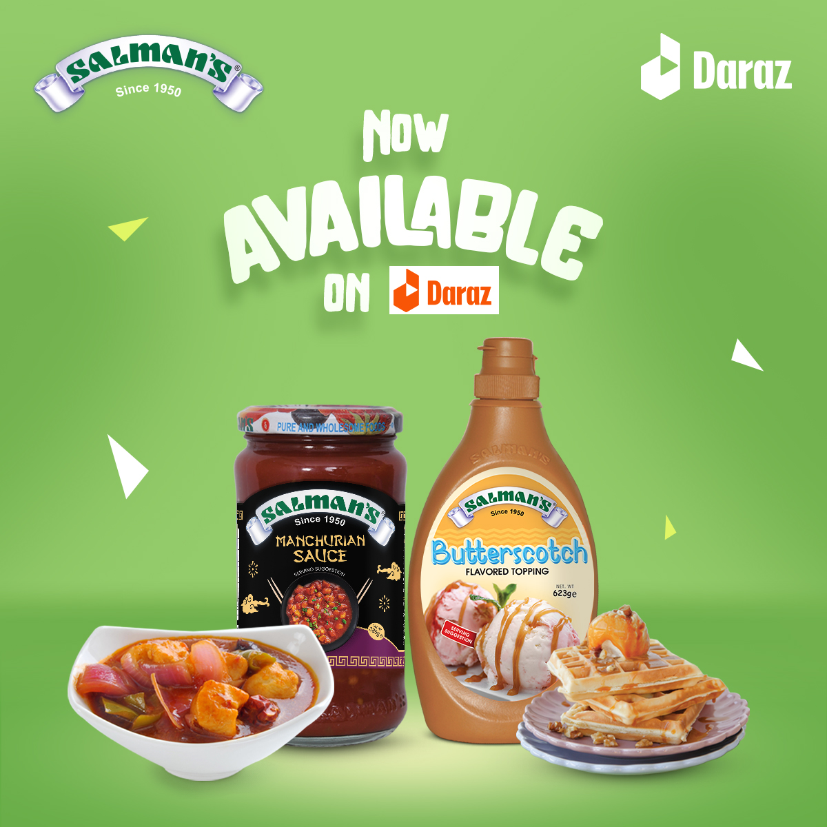 You can now find our Manchurian Sauce and Butterscotch Topping available on our Daraz. So you can get our products delivered to your doorstep with just a click of a button. bit.ly/salmans

#Salmans #Since1950 #SalmansProudlyMadeInPakistan #Daraz #NowAvailable