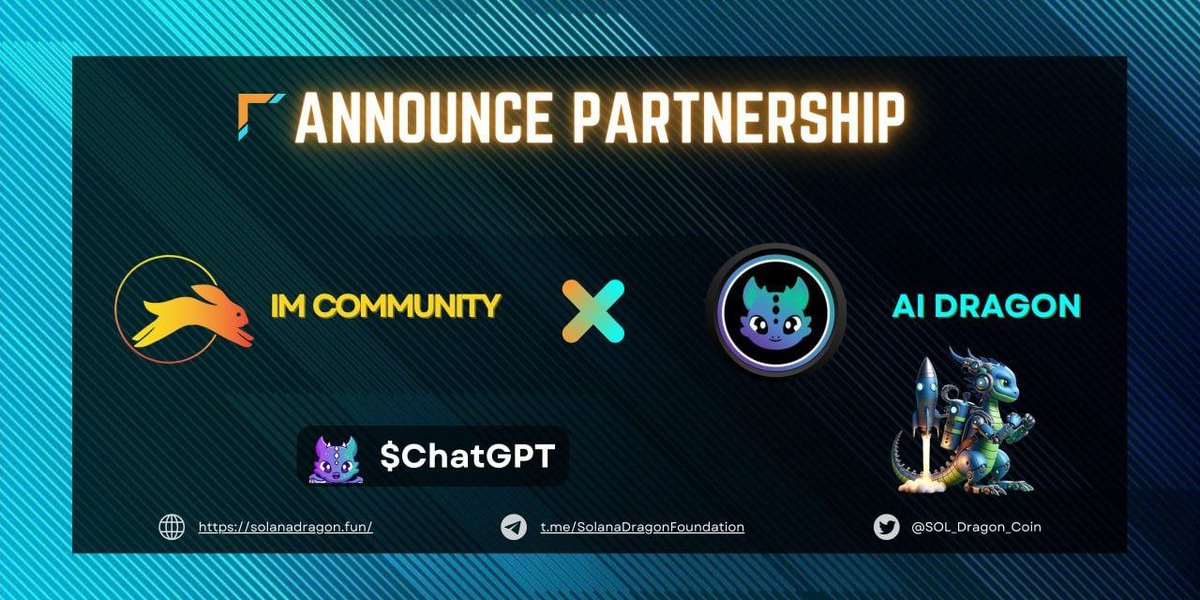 sagetraderhvhl's tweet photo. π«IM community is thrilled to announce a new partnership with AI Dragon @SOL_Dragon_Coin
Together, we're on a mission to bring you the best of the crypto universe and trigger a bull run that'll make history!
π· Links: https://t.co/8smUVPuoyO
#CosmoBaby #CBABY https://t.co/xij10wzIJ8
