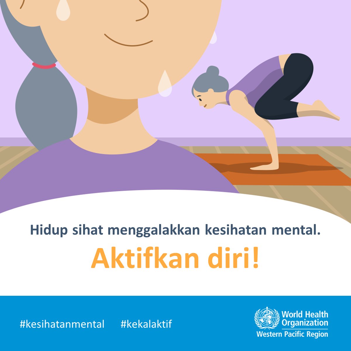 WHOMalaysia's tweet photo. #Bersenam boleh bantu mengurangkan tekanan. Lakukan aktiviti fizikal selama 30 minit sehari untuk meningkatkan kesihatan mental dan fizikal anda! 🏃🏽♀️
#kesihatanmental https://t.co/WwBJoBadAq