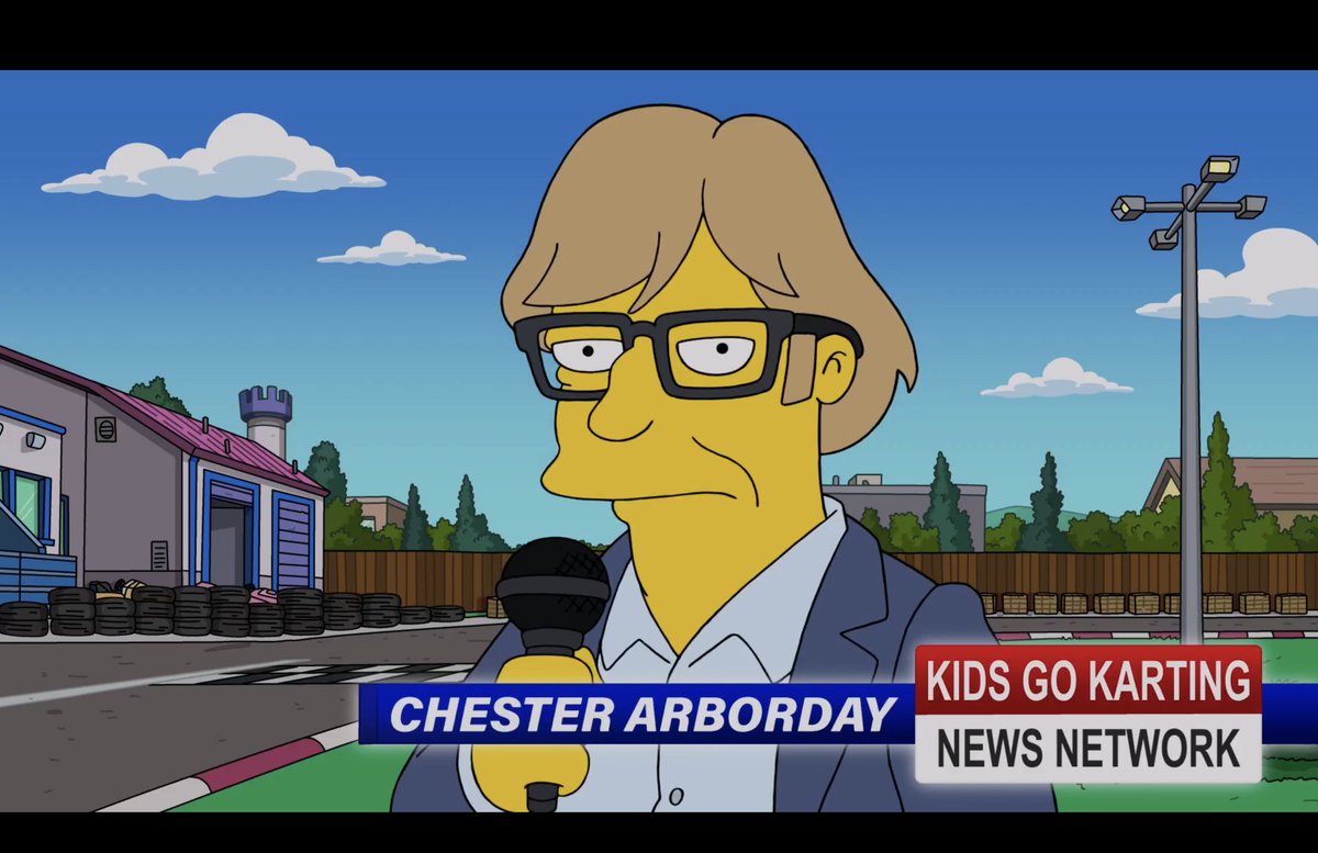 This Sunday on @TheSimpsons, world class word pronouncer and syllable annunciator Matt Berry @porksmith guest-stars at Kids Formula 1 commentator Chester Arborday (8 PM on @FOXTV)