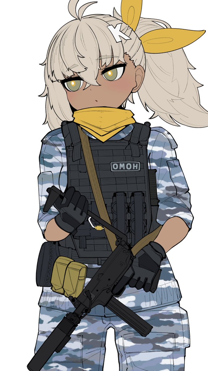1girl solo weapon gun gloves white background holding  illustration images