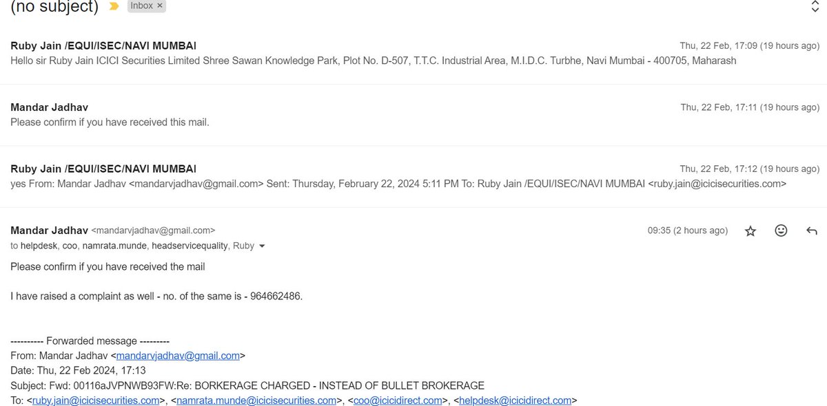 Mandar10385672's tweet photo. Snaps of email sent on 14th Feb, Yesterday and today as well. I hope at least this post reaches to the right team. https://t.co/0QFP45j2IH